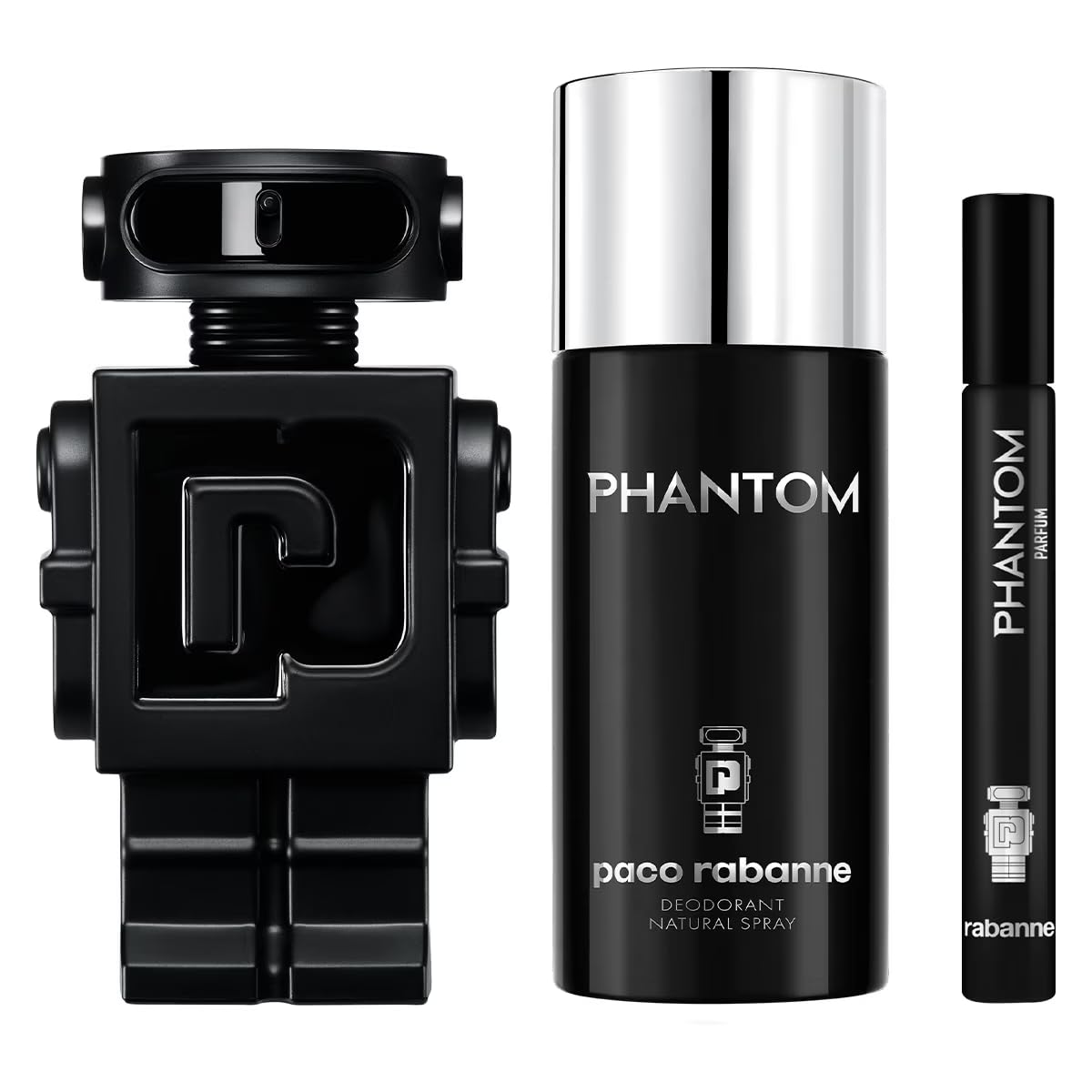 paco rabanne Phantom 3-Piece Set for Men, (3.4 Oz Parfum + 5.1 Oz Deodorant Spray + 0.33 Oz Parfum Travel Spray)