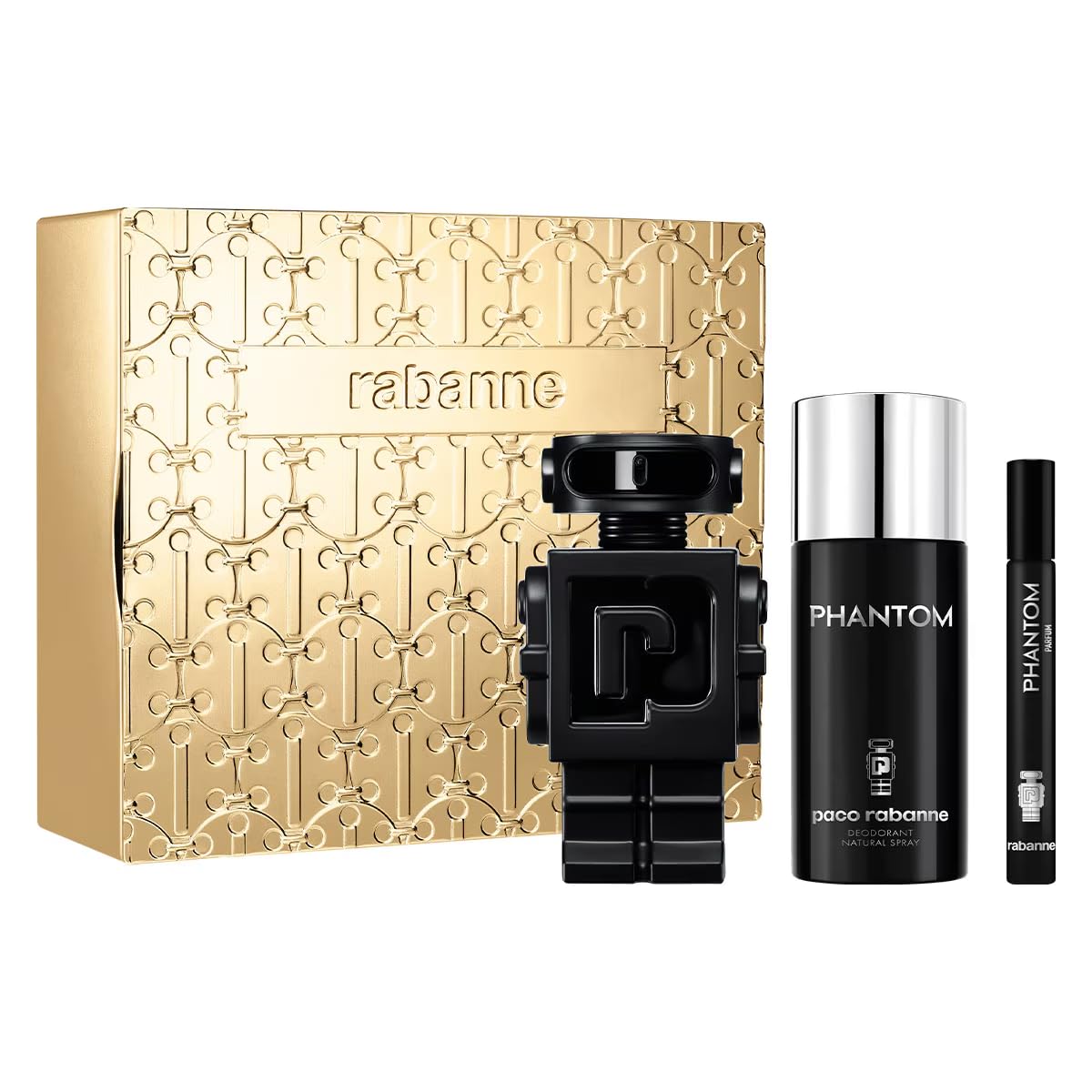 paco rabanne Phantom 3-Piece Set for Men, (3.4 Oz Parfum + 5.1 Oz Deodorant Spray + 0.33 Oz Parfum Travel Spray)