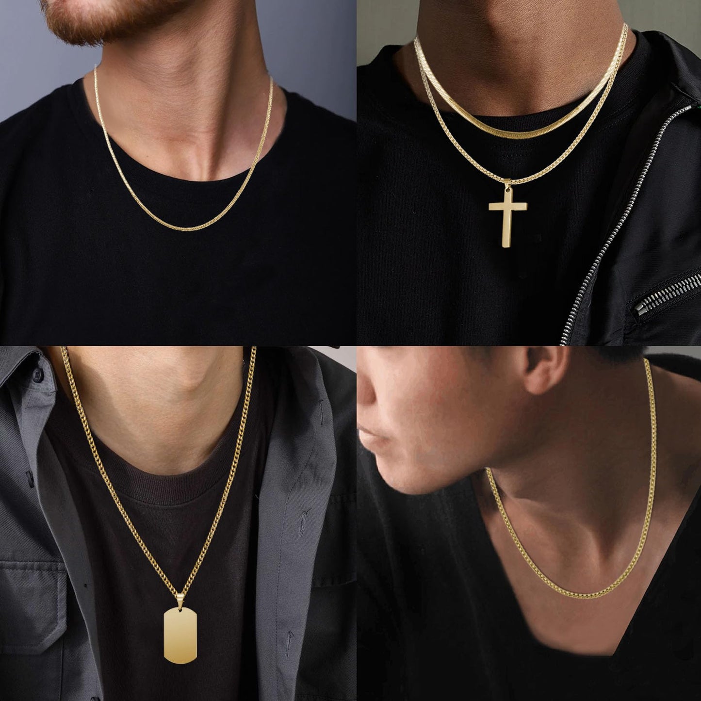 NEWITIN 15 Pieces Silver Jewelry Set for Men Stainless Steel Cuban Link Necklace Bracelet Cross Pendant Necklace Vintage Ring Cuban Jewelry Set for Men Women