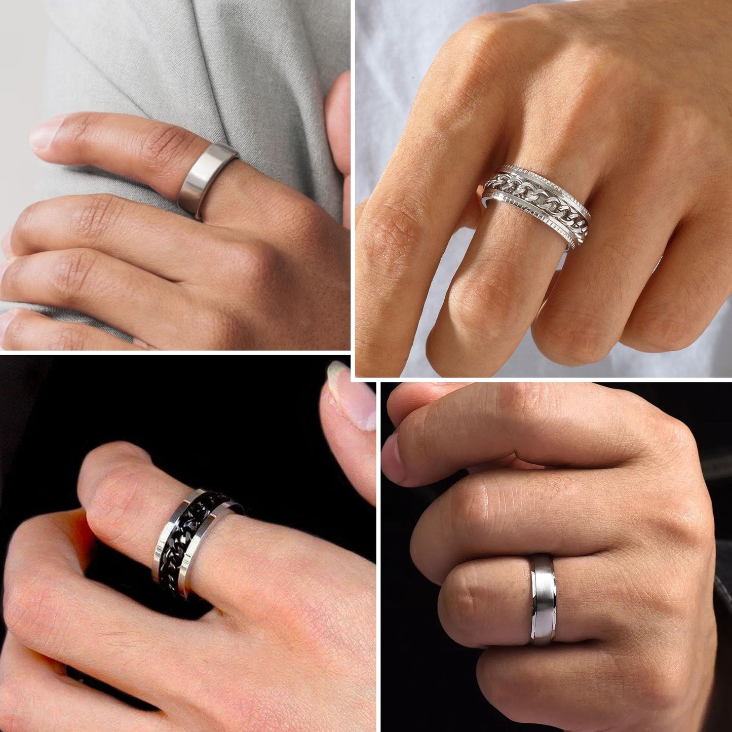 33 Pcs Jewelry Set for Men Stainless Steel Band Ring Cuban Link Necklace Bracelet Hoop Stud Earrings Mens Jewelry Set