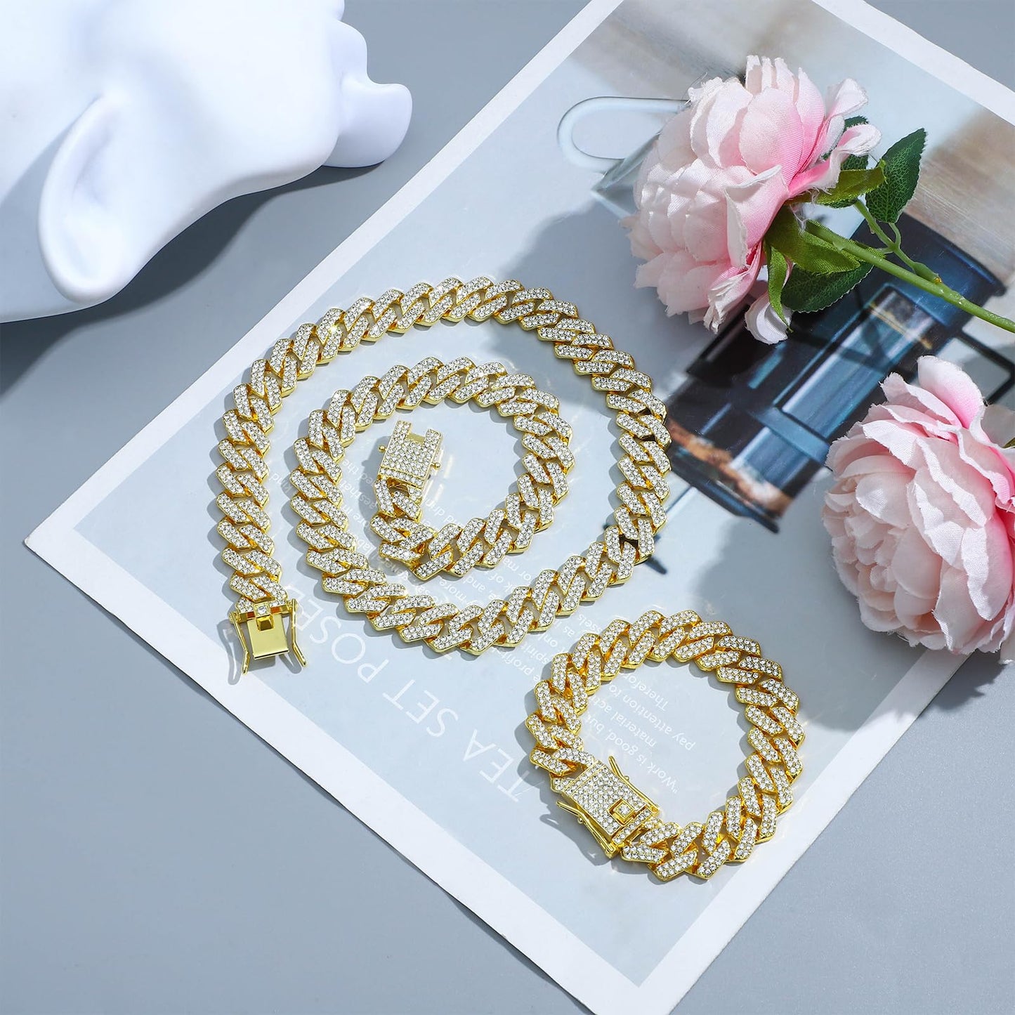NEWITIN 15 Pieces Silver Jewelry Set for Men Stainless Steel Cuban Link Necklace Bracelet Cross Pendant Necklace Vintage Ring Cuban Jewelry Set for Men Women