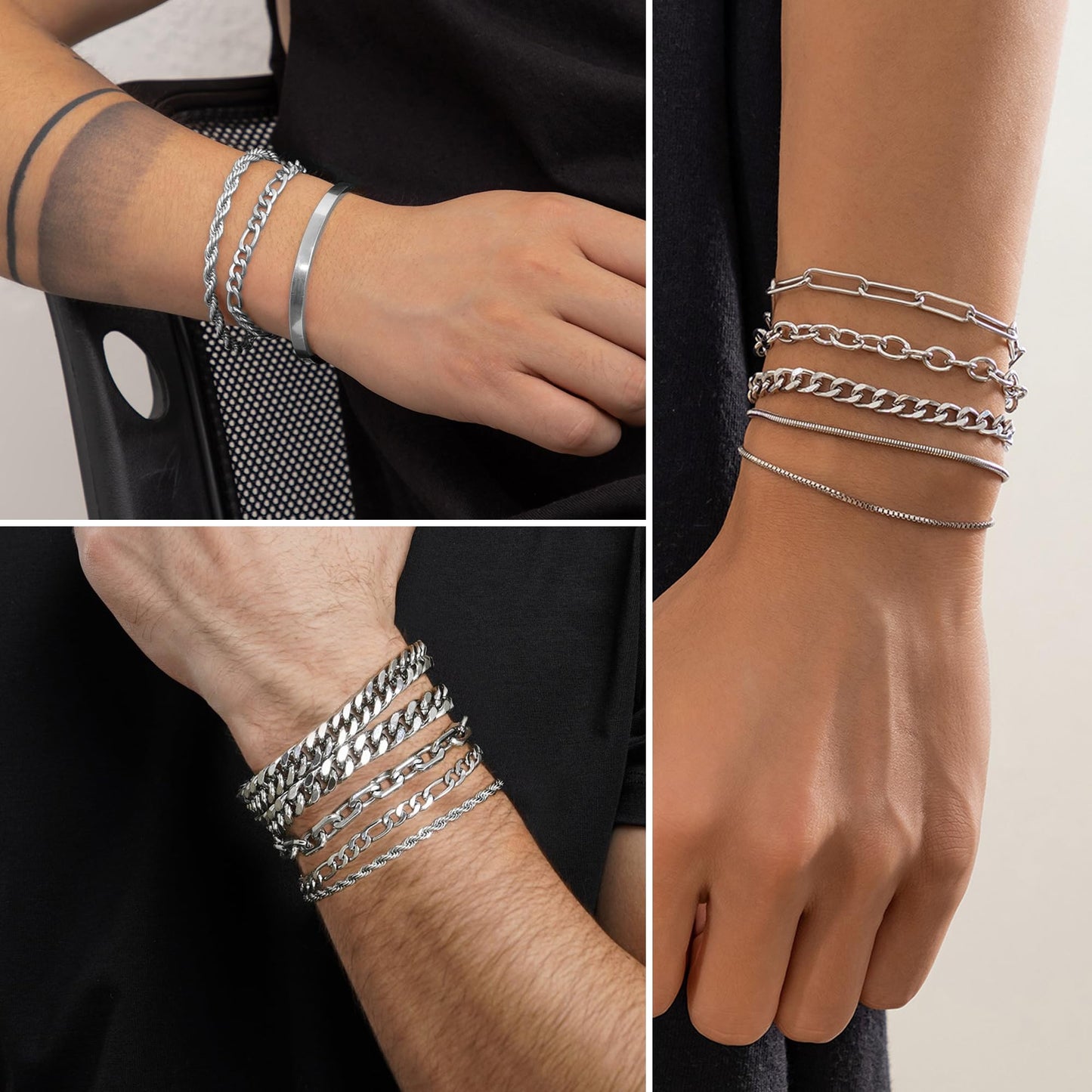 33 Pcs Jewelry Set for Men Stainless Steel Band Ring Cuban Link Necklace Bracelet Hoop Stud Earrings Mens Jewelry Set