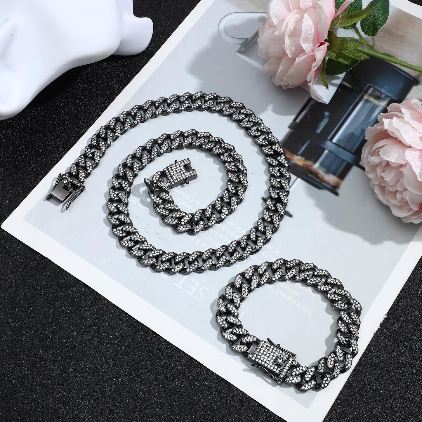 NEWITIN 15 Pieces Silver Jewelry Set for Men Stainless Steel Cuban Link Necklace Bracelet Cross Pendant Necklace Vintage Ring Cuban Jewelry Set for Men Women
