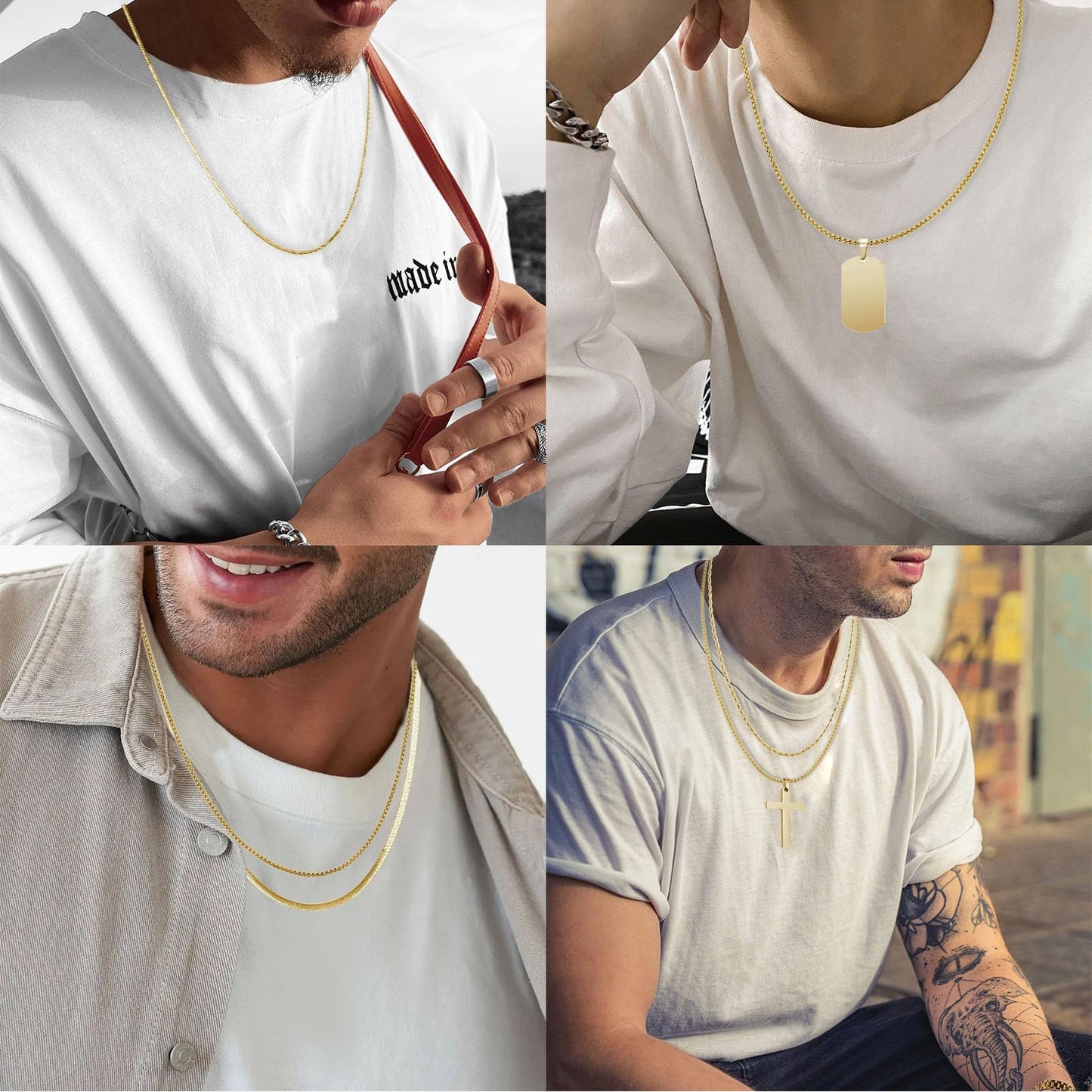 NEWITIN 15 Pieces Silver Jewelry Set for Men Stainless Steel Cuban Link Necklace Bracelet Cross Pendant Necklace Vintage Ring Cuban Jewelry Set for Men Women
