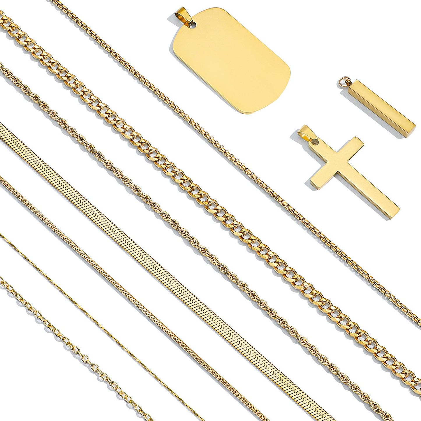 NEWITIN 15 Pieces Silver Jewelry Set for Men Stainless Steel Cuban Link Necklace Bracelet Cross Pendant Necklace Vintage Ring Cuban Jewelry Set for Men Women