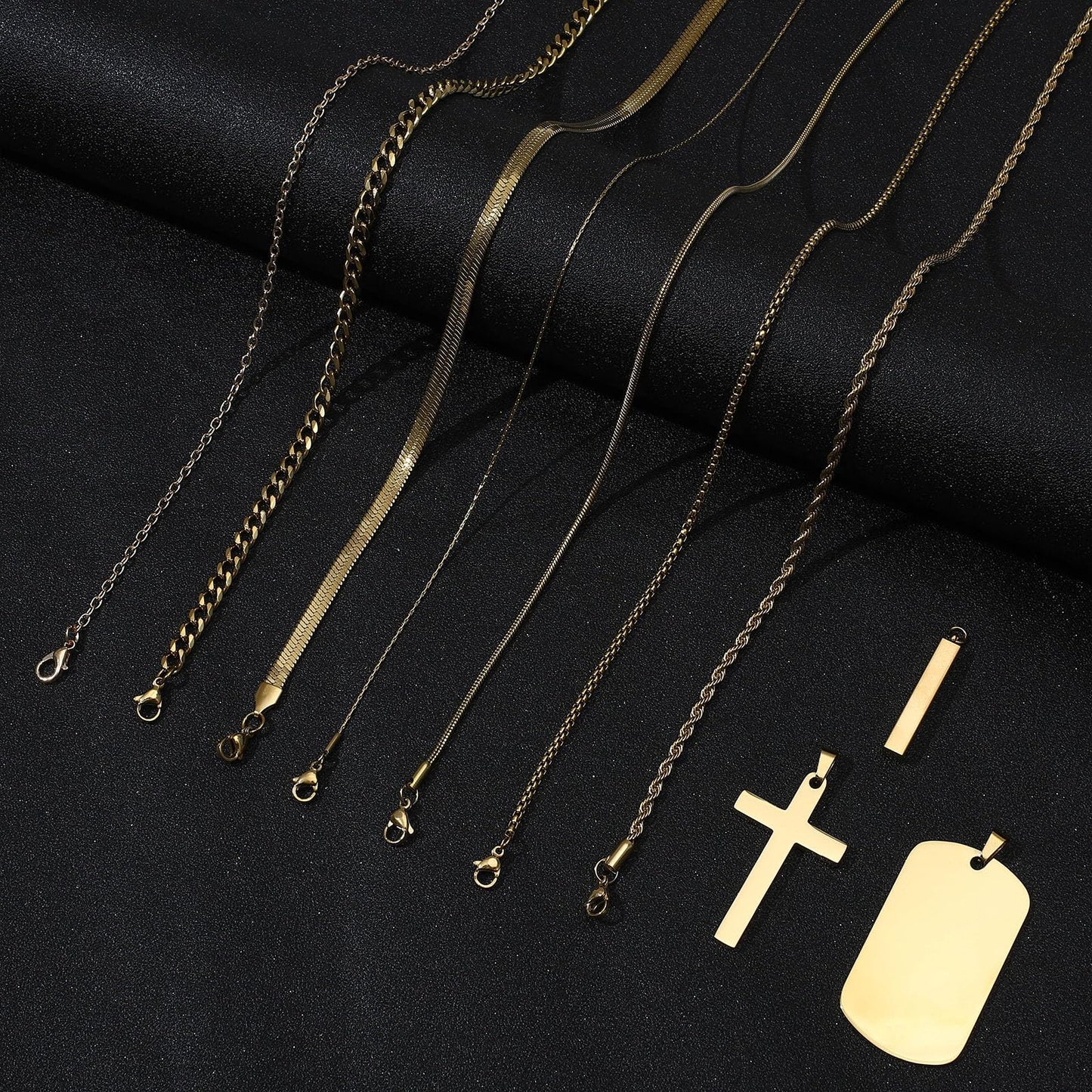 NEWITIN 15 Pieces Silver Jewelry Set for Men Stainless Steel Cuban Link Necklace Bracelet Cross Pendant Necklace Vintage Ring Cuban Jewelry Set for Men Women