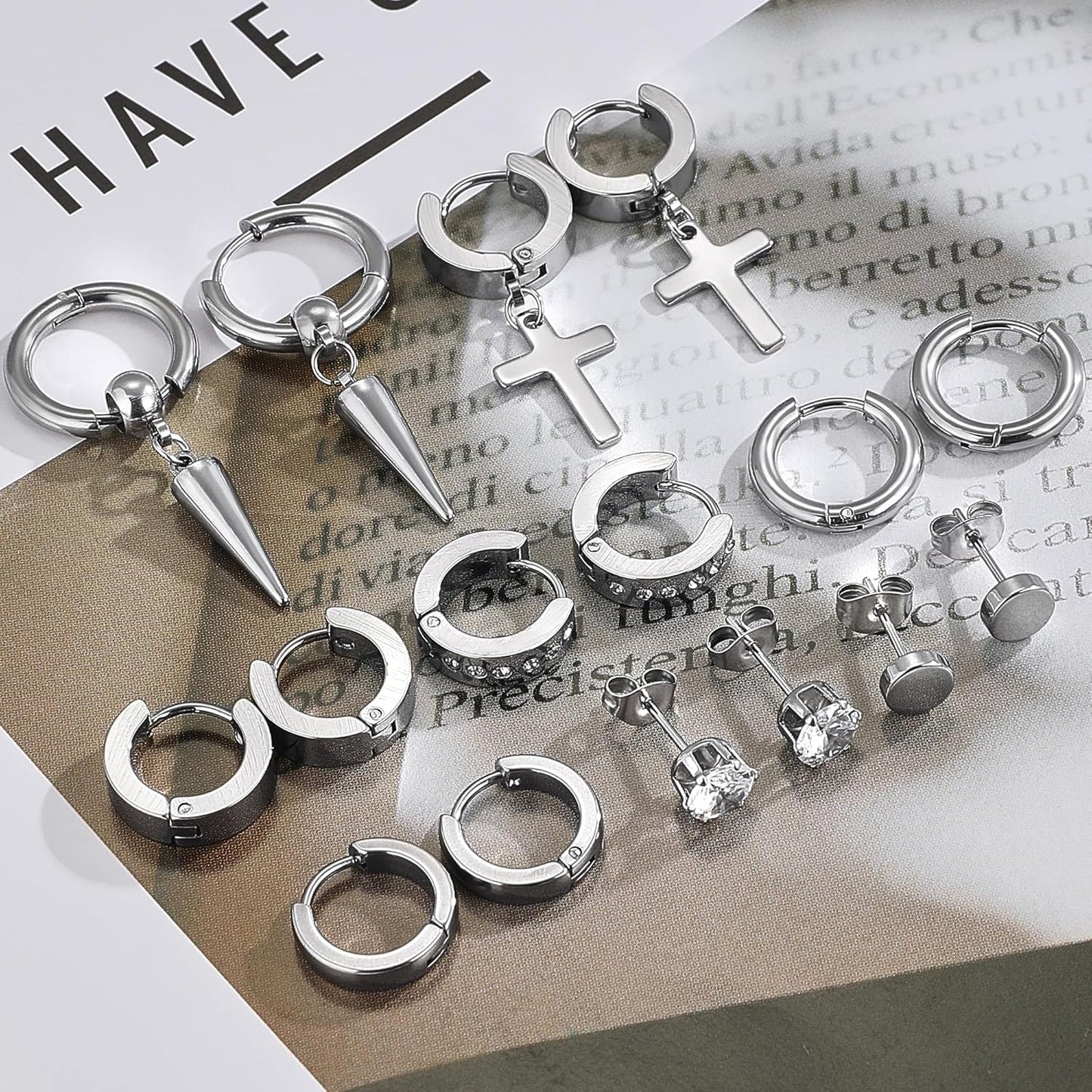 37 Pcs Jewelry Set for Men Stainless Steel Cuban Link Necklace Bracelet Vintage Rings Hoop Stud Earrings Mens Fashion Jewelry