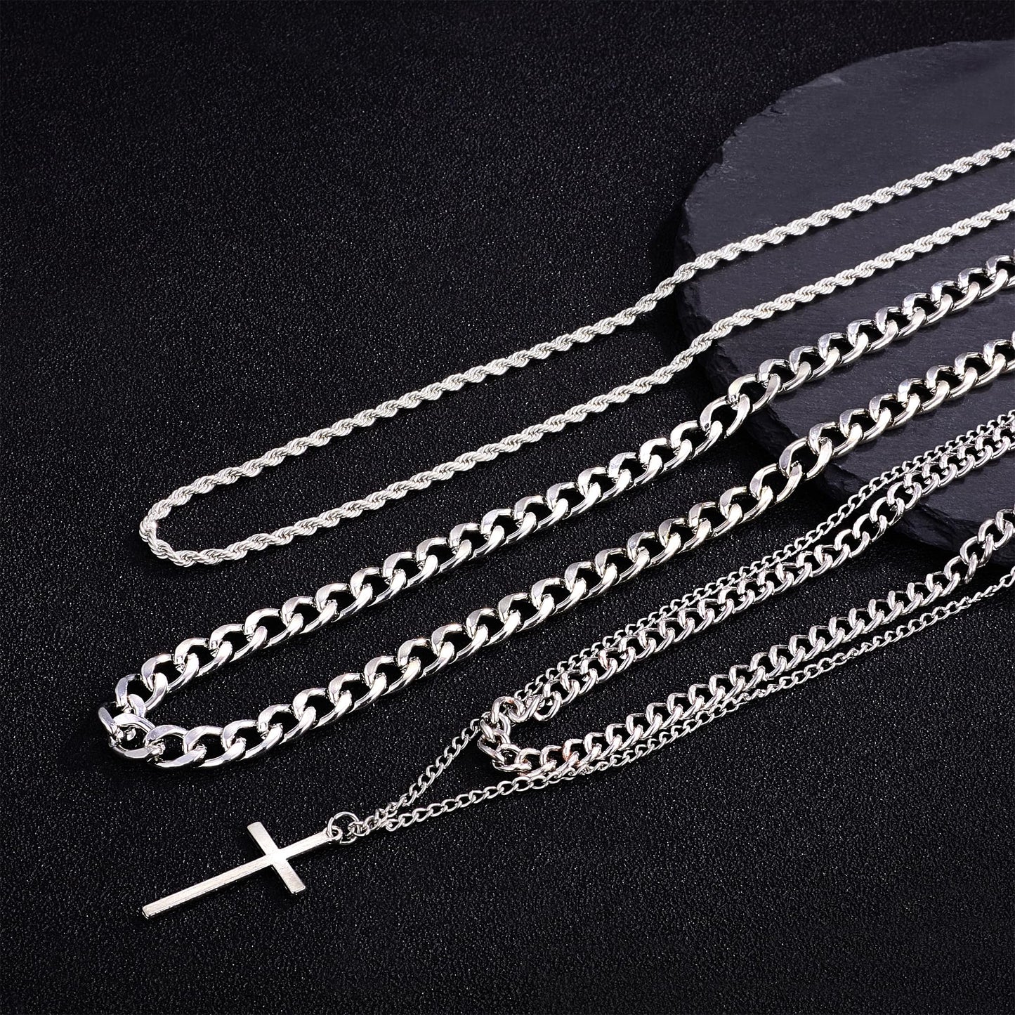 33 Pcs Jewelry Set for Men Stainless Steel Band Ring Cuban Link Necklace Bracelet Hoop Stud Earrings Mens Jewelry Set