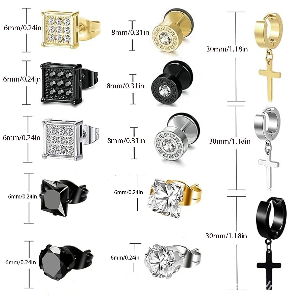 5 Pairs Men’s Earrings Set