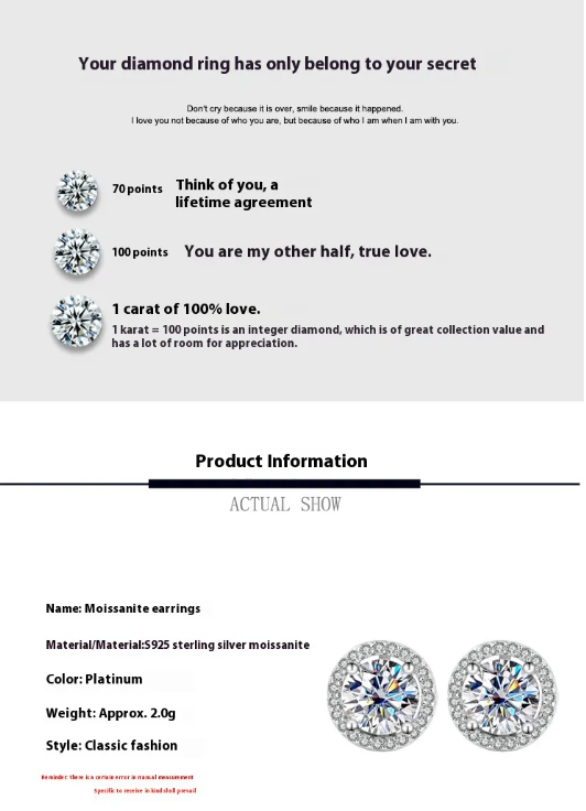 S925 Moissanite Silver Stud Earrings